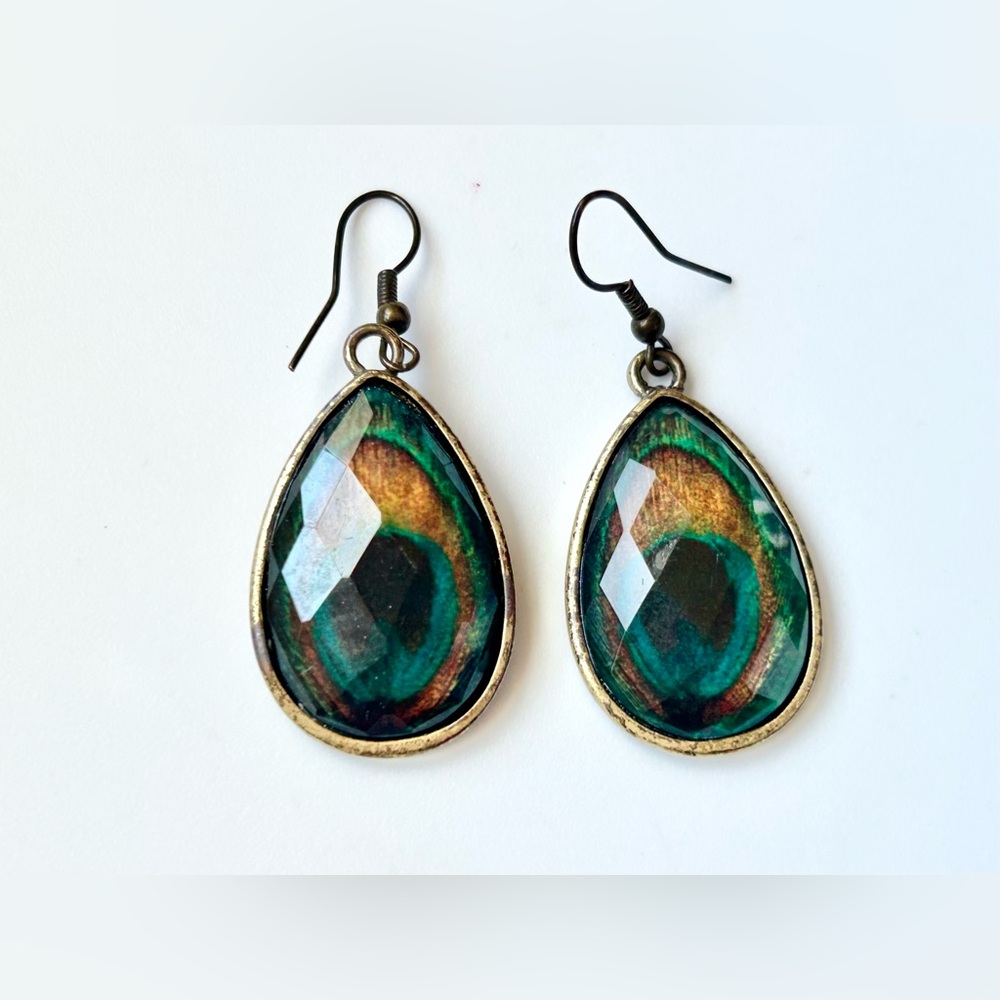 Vintage Teal and Gold Teardrop Earrings